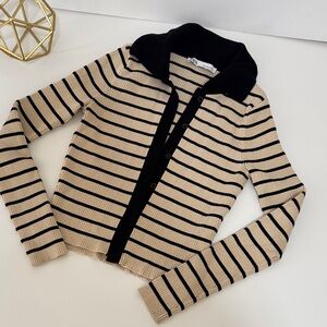 Zara Black and Beige Knit Top
